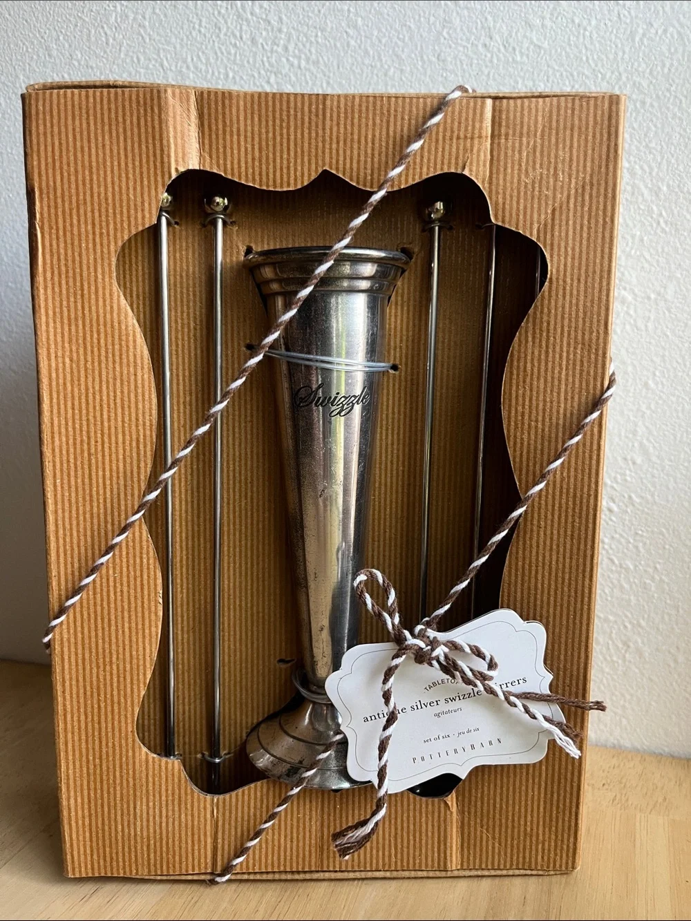 Pottery barn barware cocktail swizzle set, silver plate